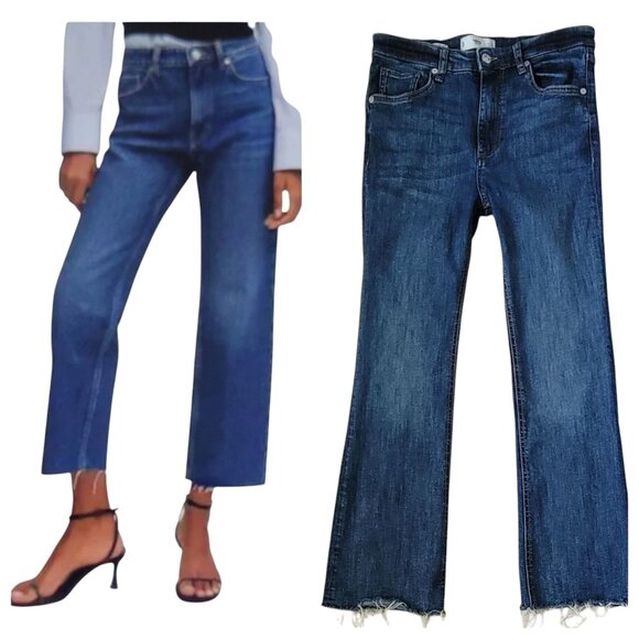 MNG Mango Boot Crop Jean with Frayed Raw Hem High Waist US Size 4 - Picture 1 of 9